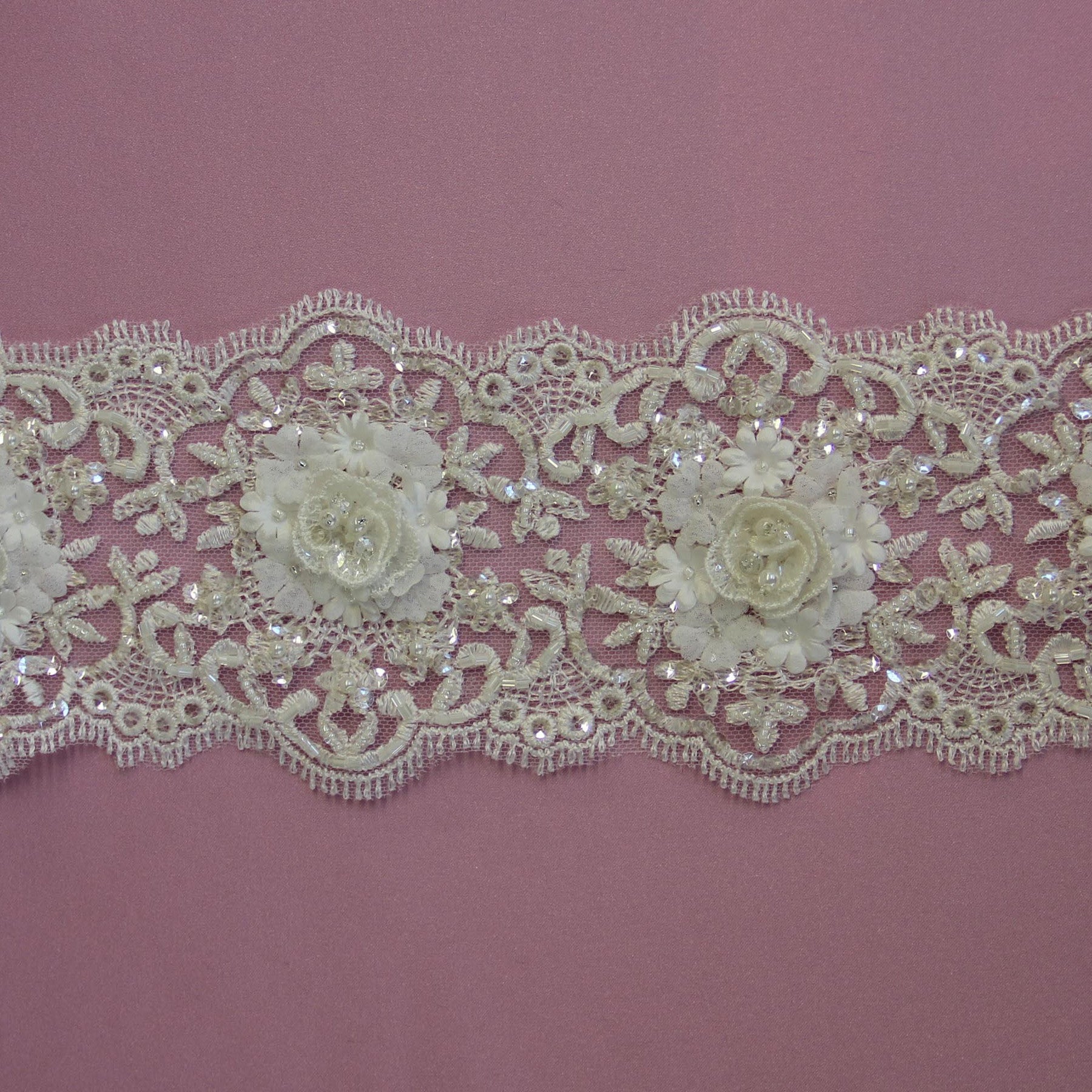 3D flower lace trim with bead - Sew Irish