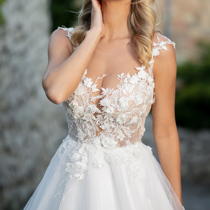 UK Women's White Lace Formal Wedding Dress Princess Bridal Gown