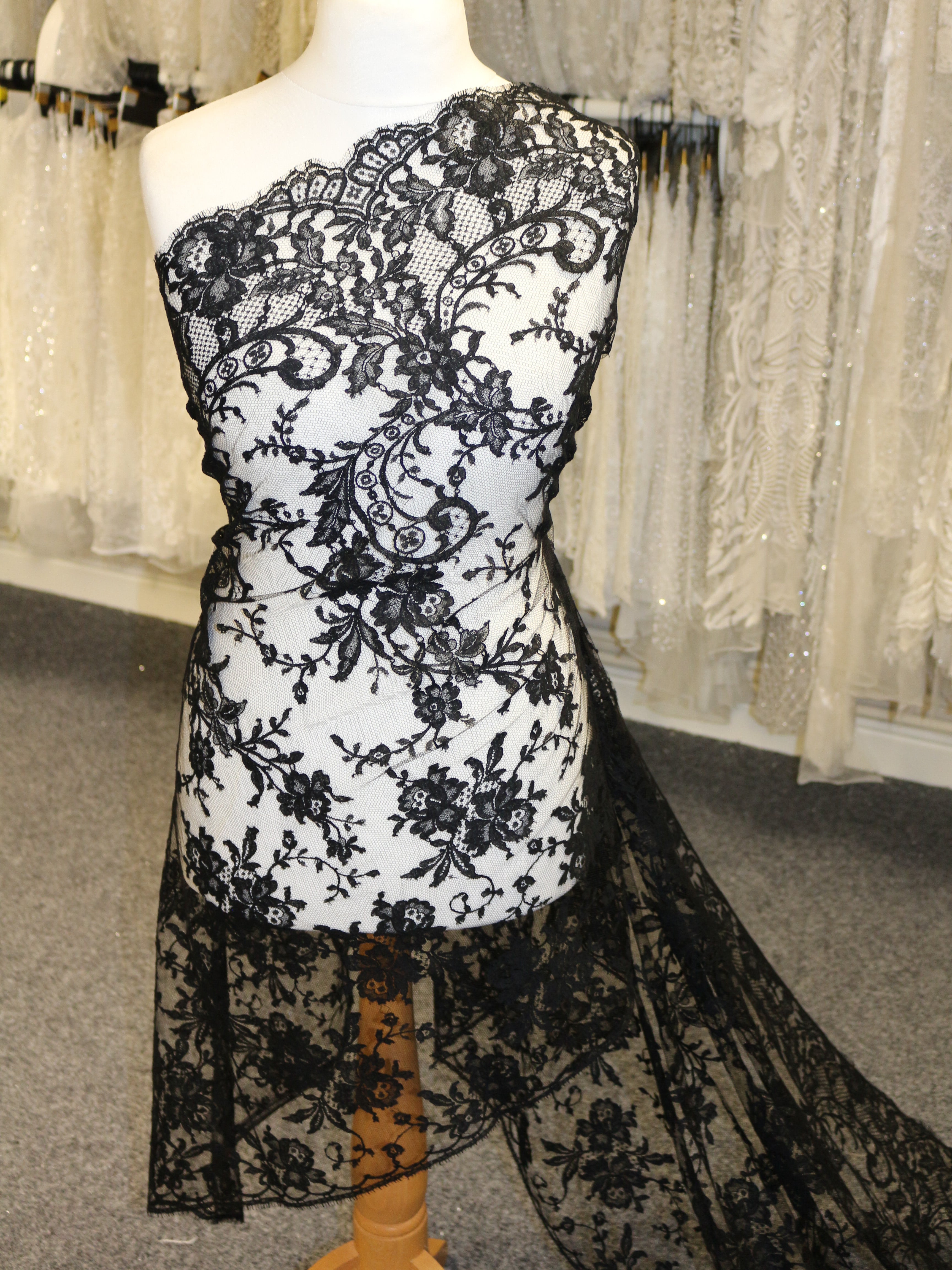 French Chantilly Lace - Black Sample - Gala Fabrics