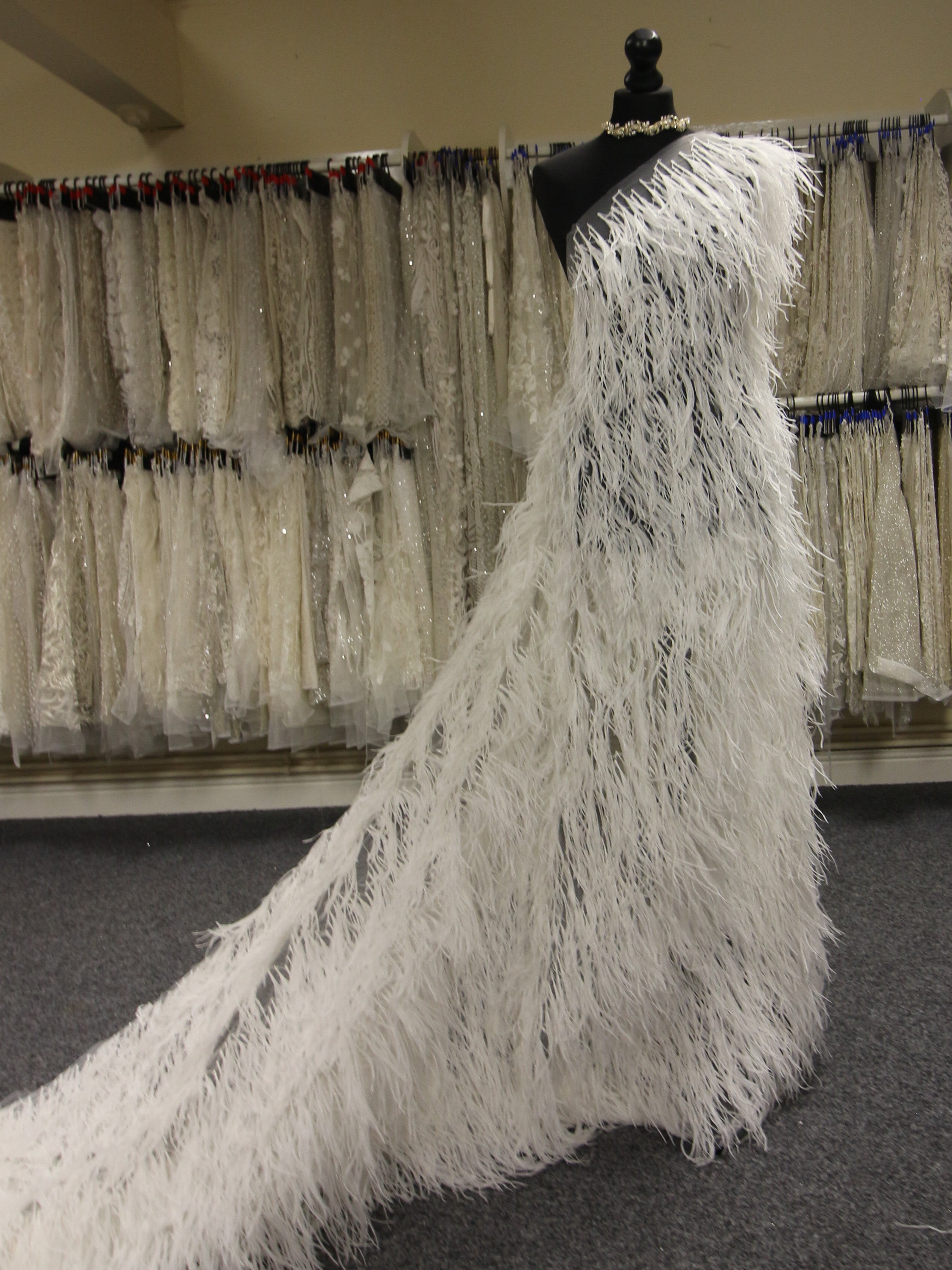 Lavani Couture - White lace & ostrich feather dress 🕊 #white #lace  #handmade #details #feathers #featherdress #ostrich #luxury #wedding  #bridal #bride #bridalcollection #atelier #lavanicouture