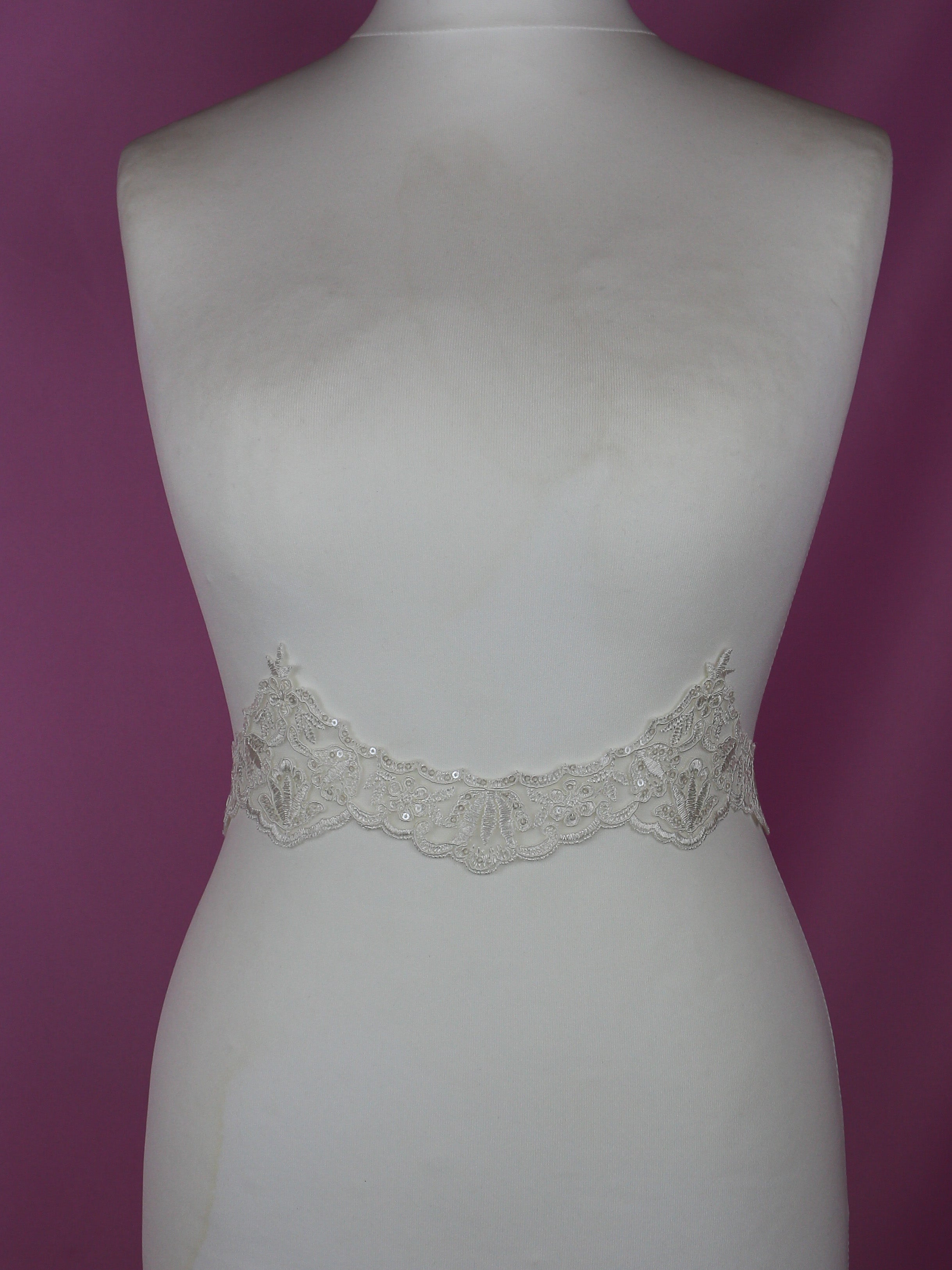 Ivory Sequinned Lace Trim - Verity