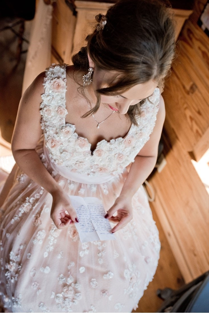 Wedding dress with 3d blush and ivory lace Eugenie 7