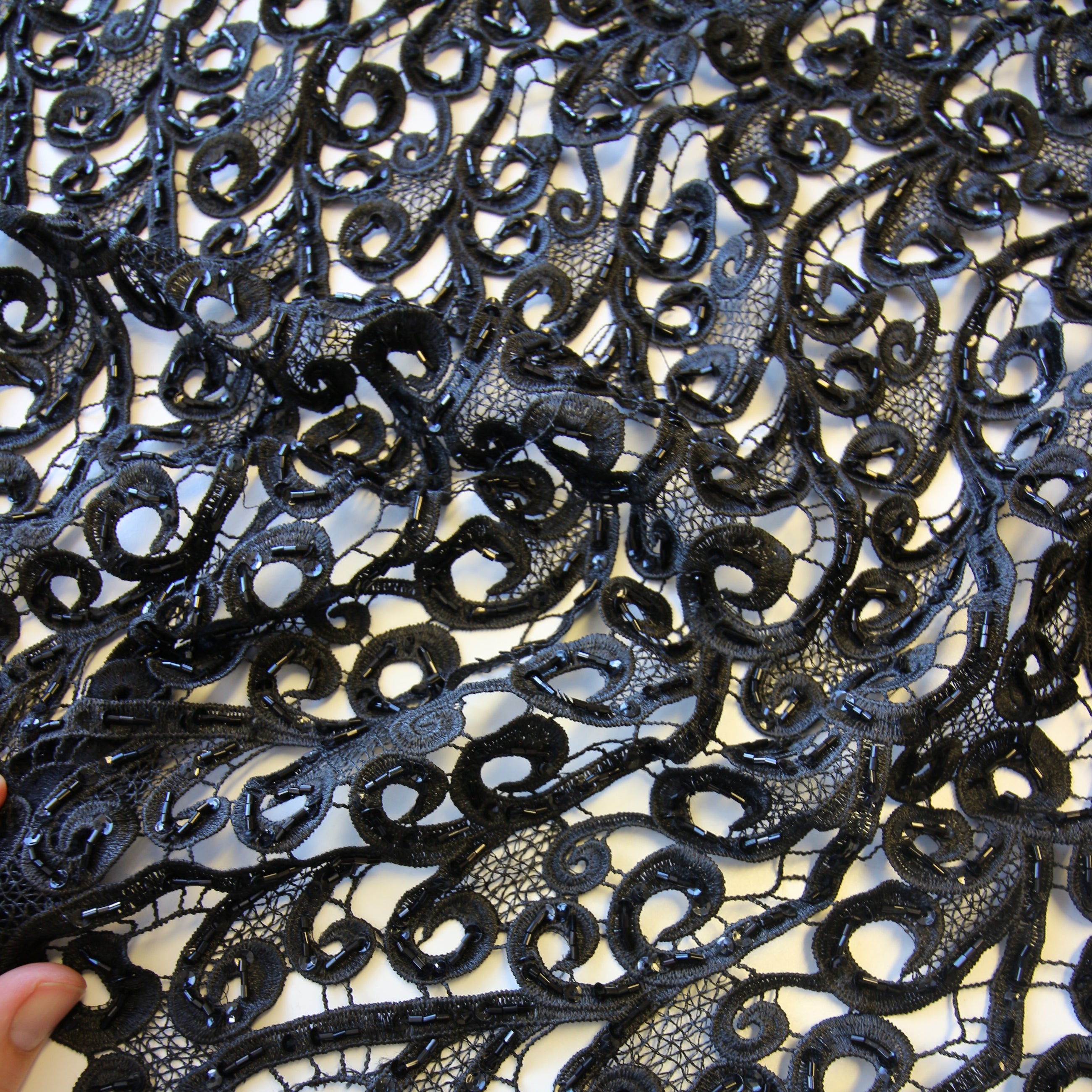 Black Floral Lace, Fabric By The Yard, Black Lace Fabric 
