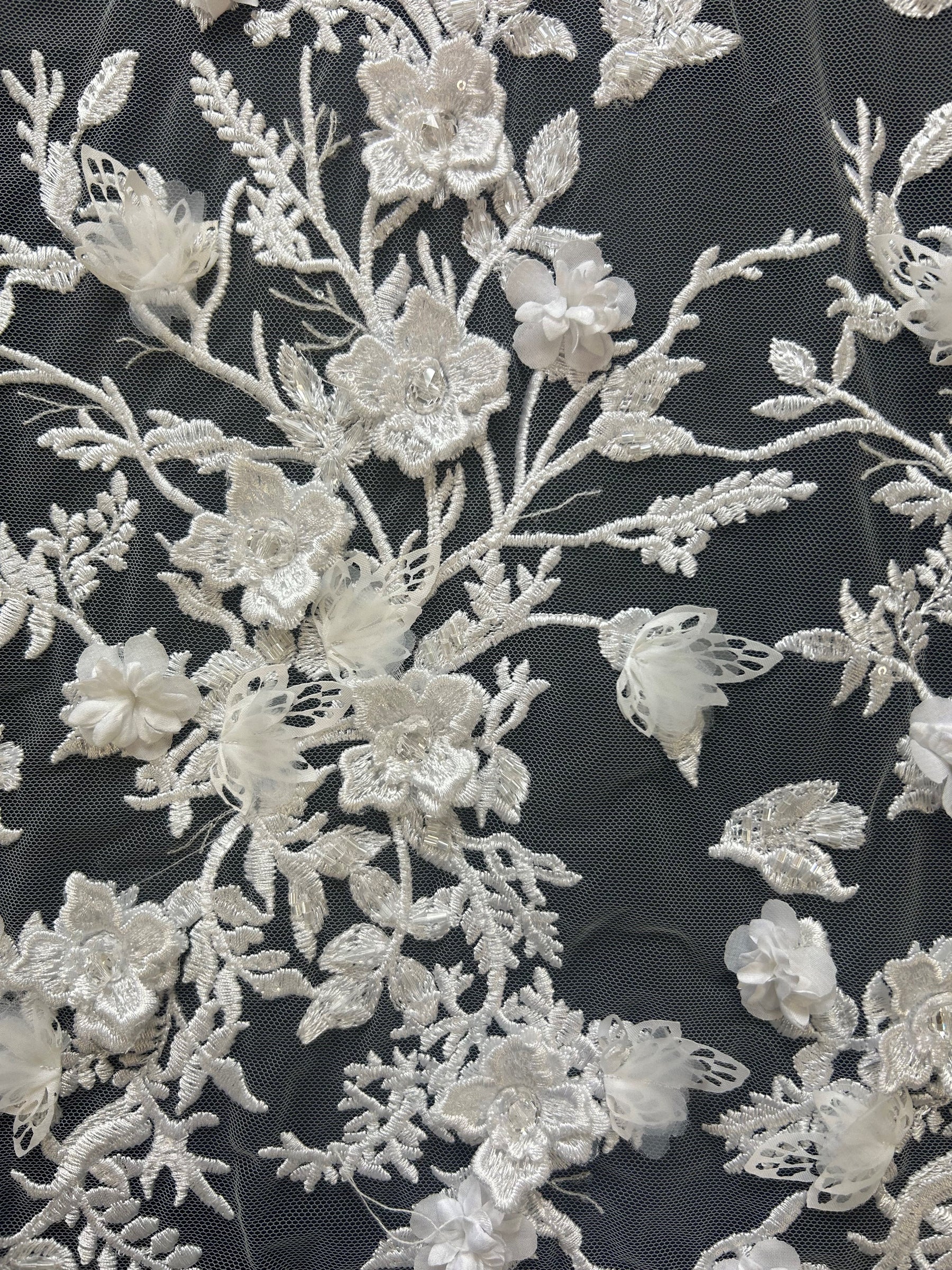 White Embroidered 3D Lace - Abiona