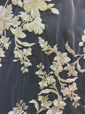 Champagne Embroidered Flower Lace - Aldira