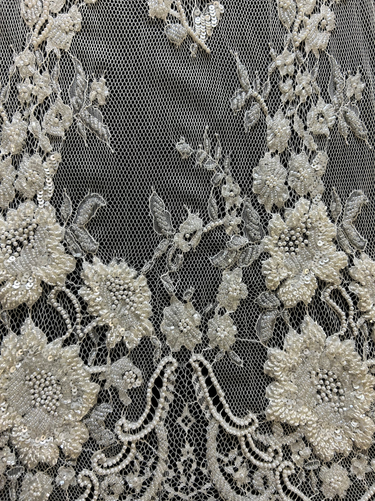 Ivory Hand Beaded Raschel Lace - Ashley