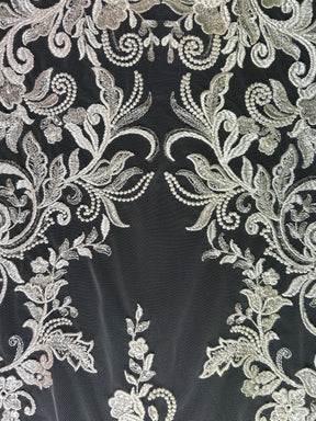 Ivory Sequinned Embroidery Lace - Bijou