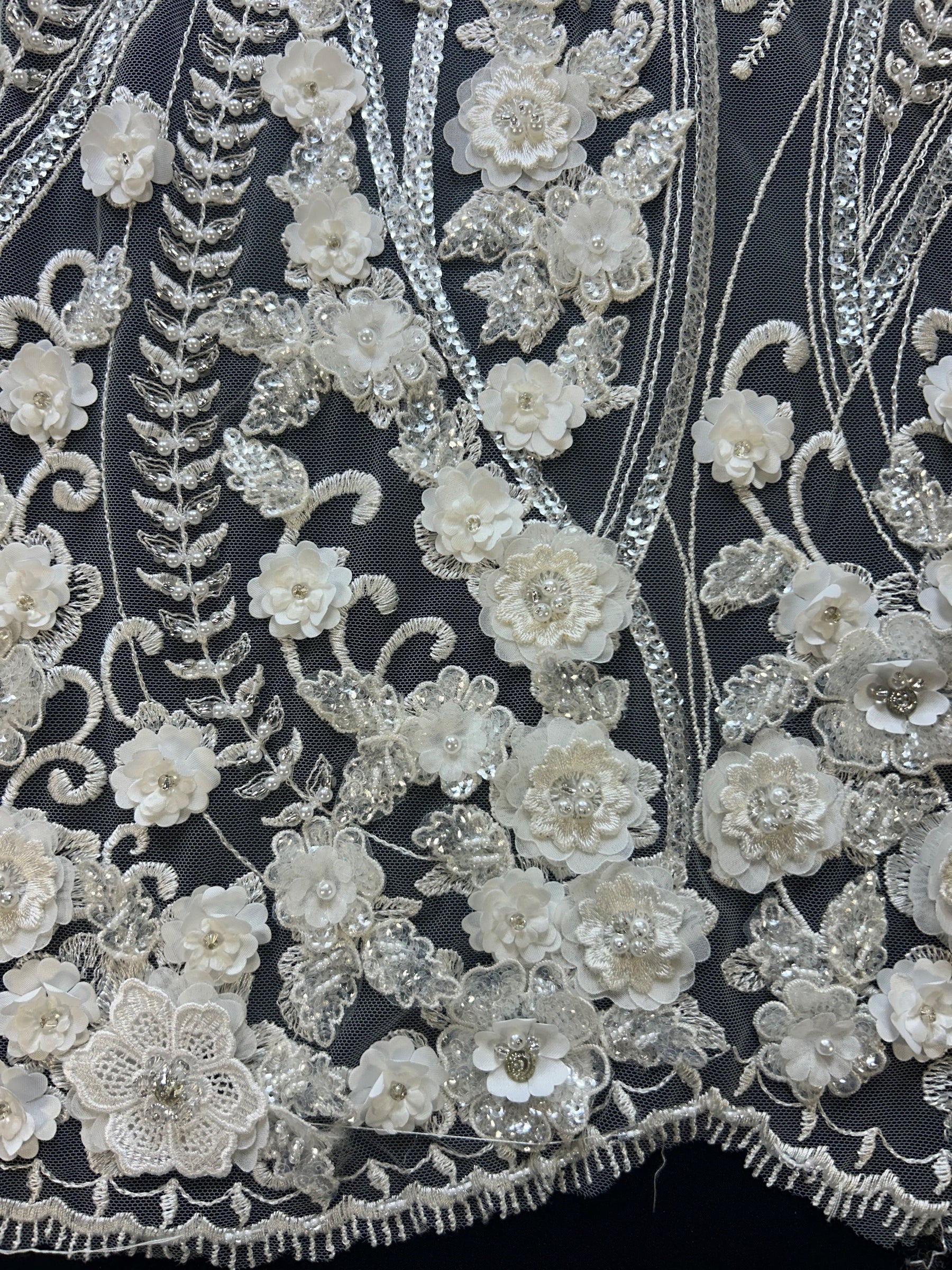 Ivory Beaded Flower Lace - Blake