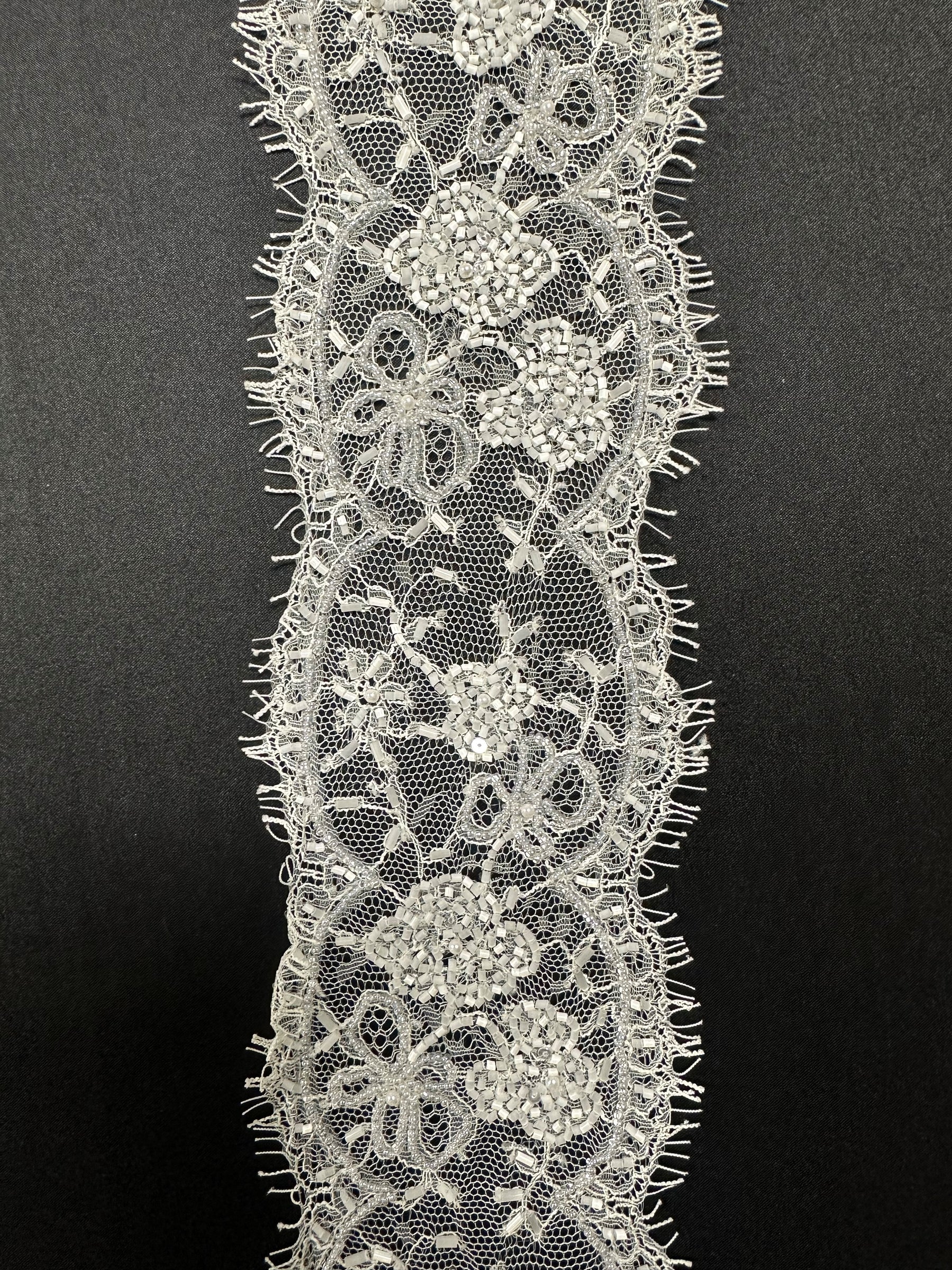 Ivory Beaded Chantilly Lace Trim - Meryl