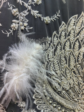 Ivory Beaded with Ivory Feathers Lace - Chantelle