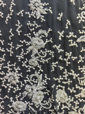 Ivory Embroidered & Beaded Lace - Damara