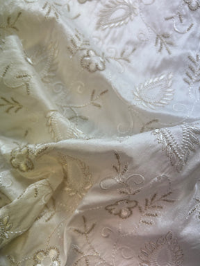 Ivory Embroidered Dupion – Delyth