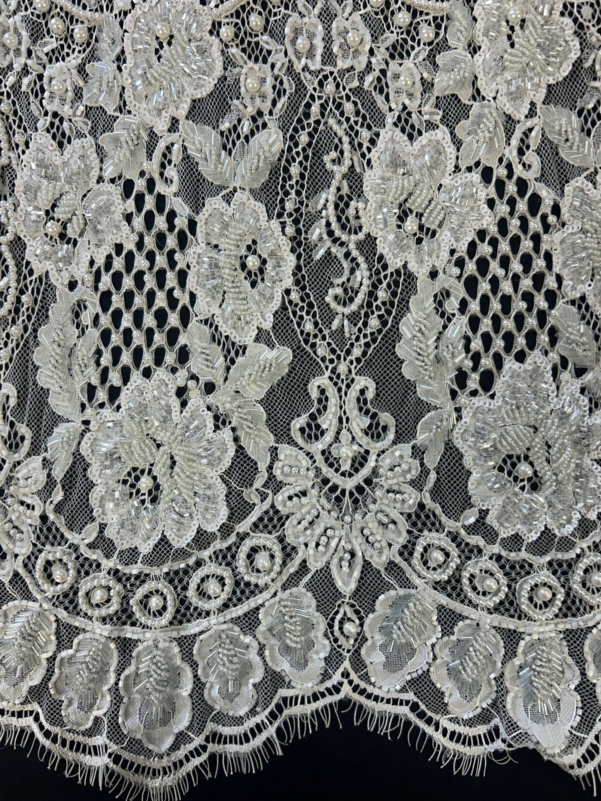 Ivory Beaded Raschel Lace - Devon