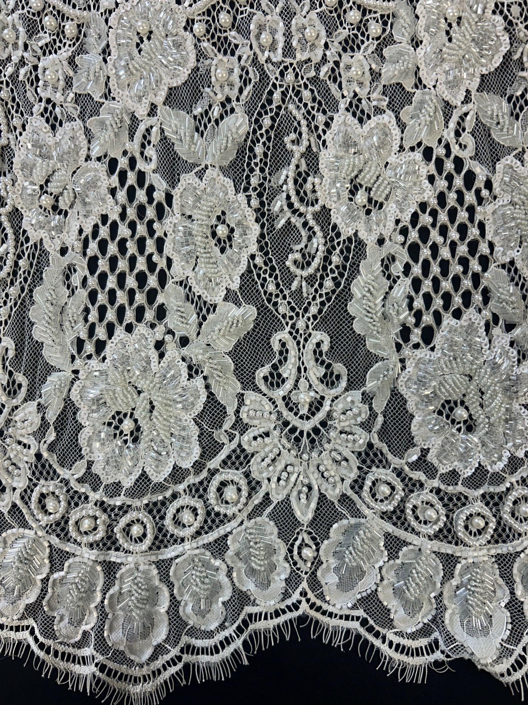 Ivory Beaded Raschel Lace - Devon