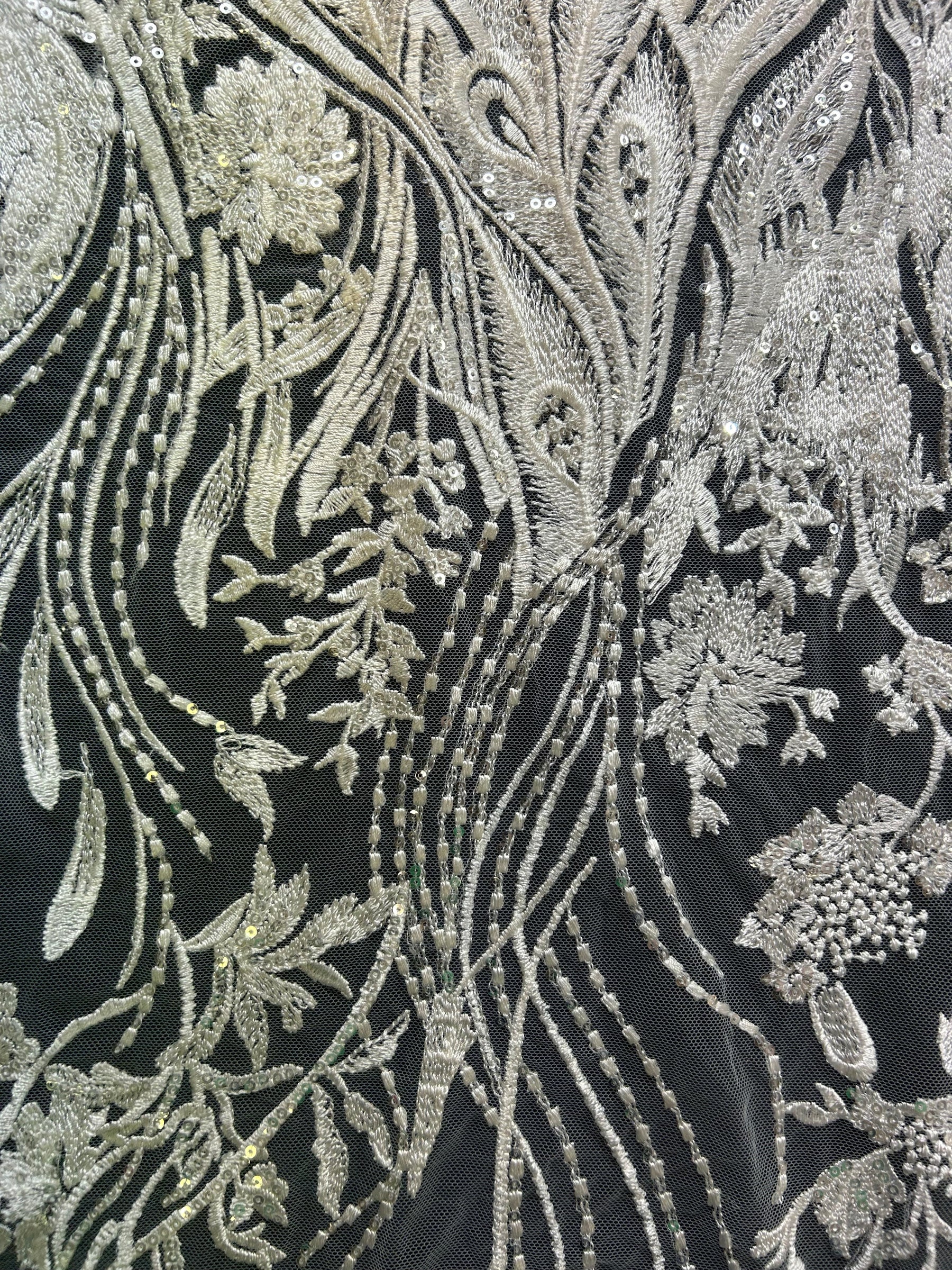 Ivory Sequinned Embroidery Lace - Dusk