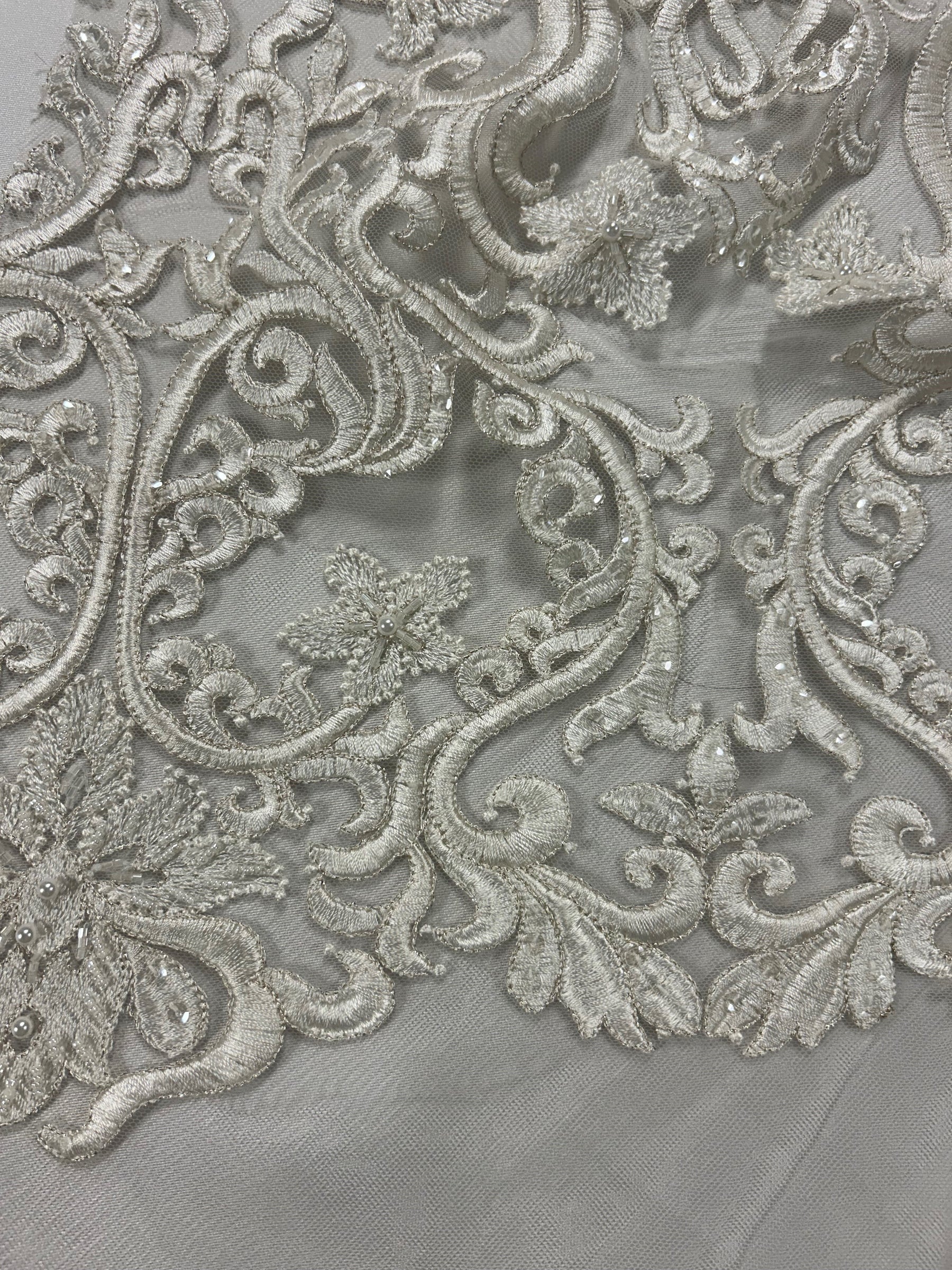 Ivory Embroidered Lace on Ivory Tulle - Elke