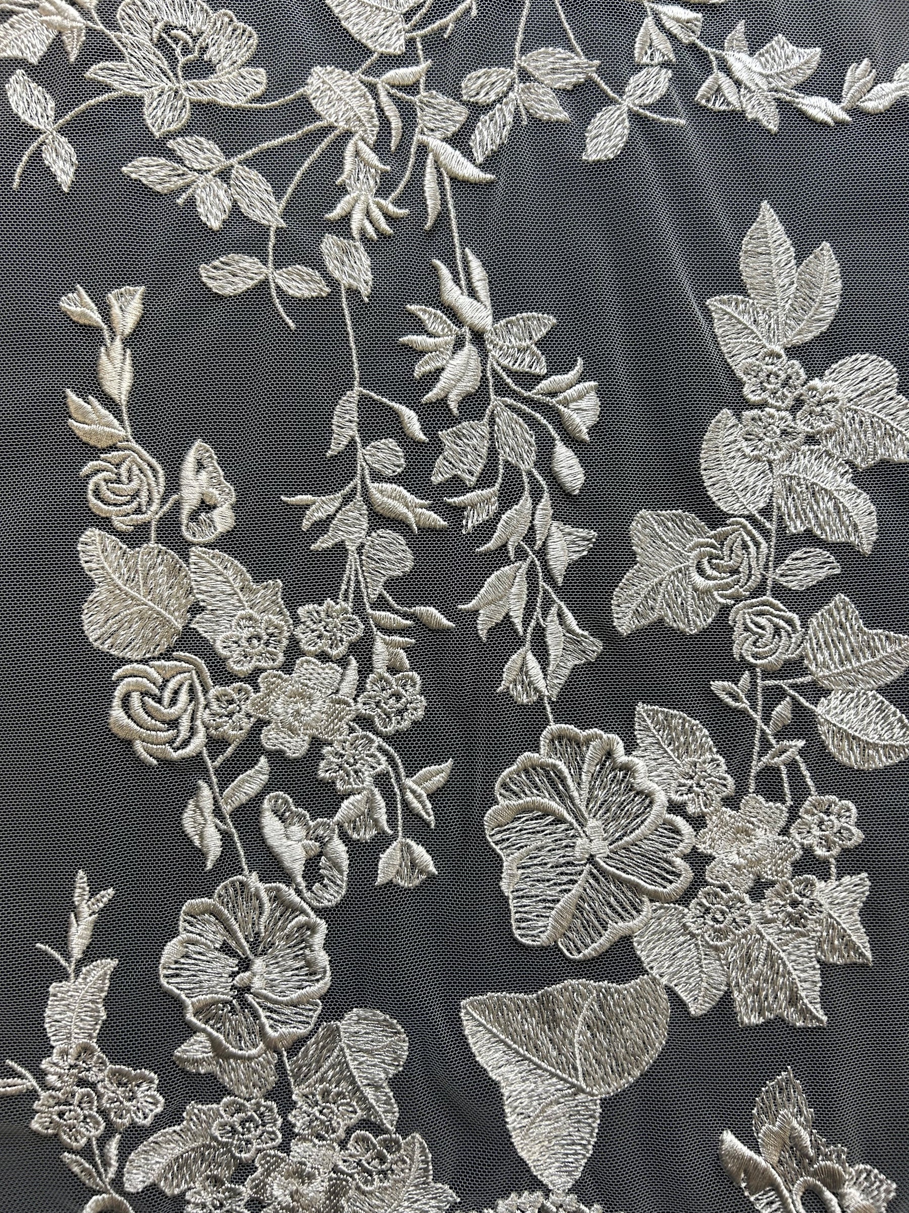 Pewter Grey Embroidery Lace - Garbo