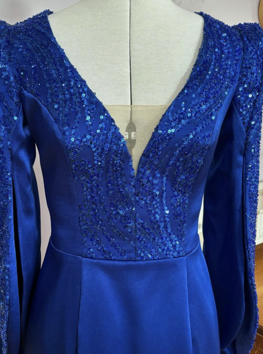 Blue Beaded & Sequinned Lace - Gillian