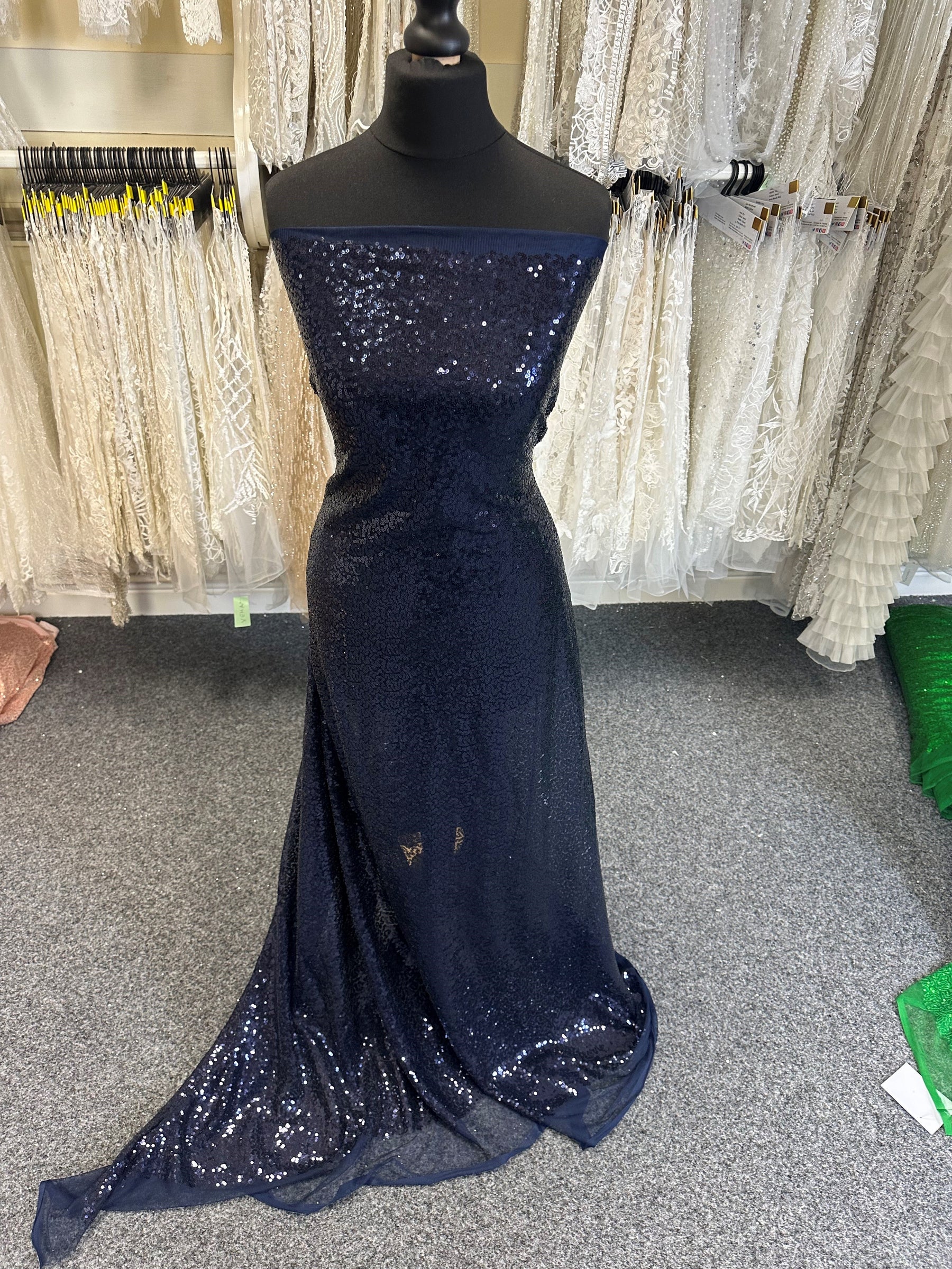 Navy Sequinned Tulle - Glow