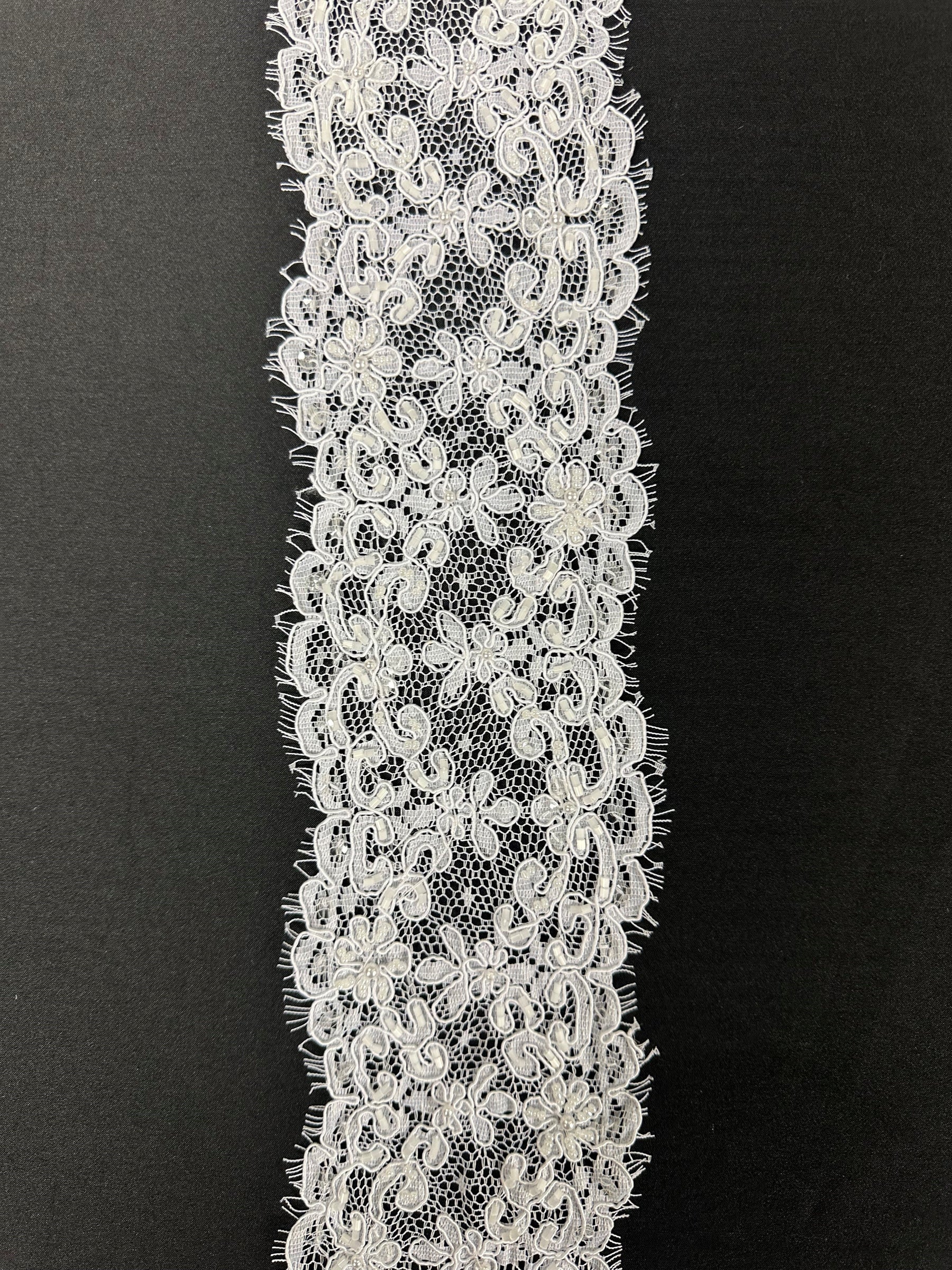 White Corded and Beaded Lace Trim - Heidi