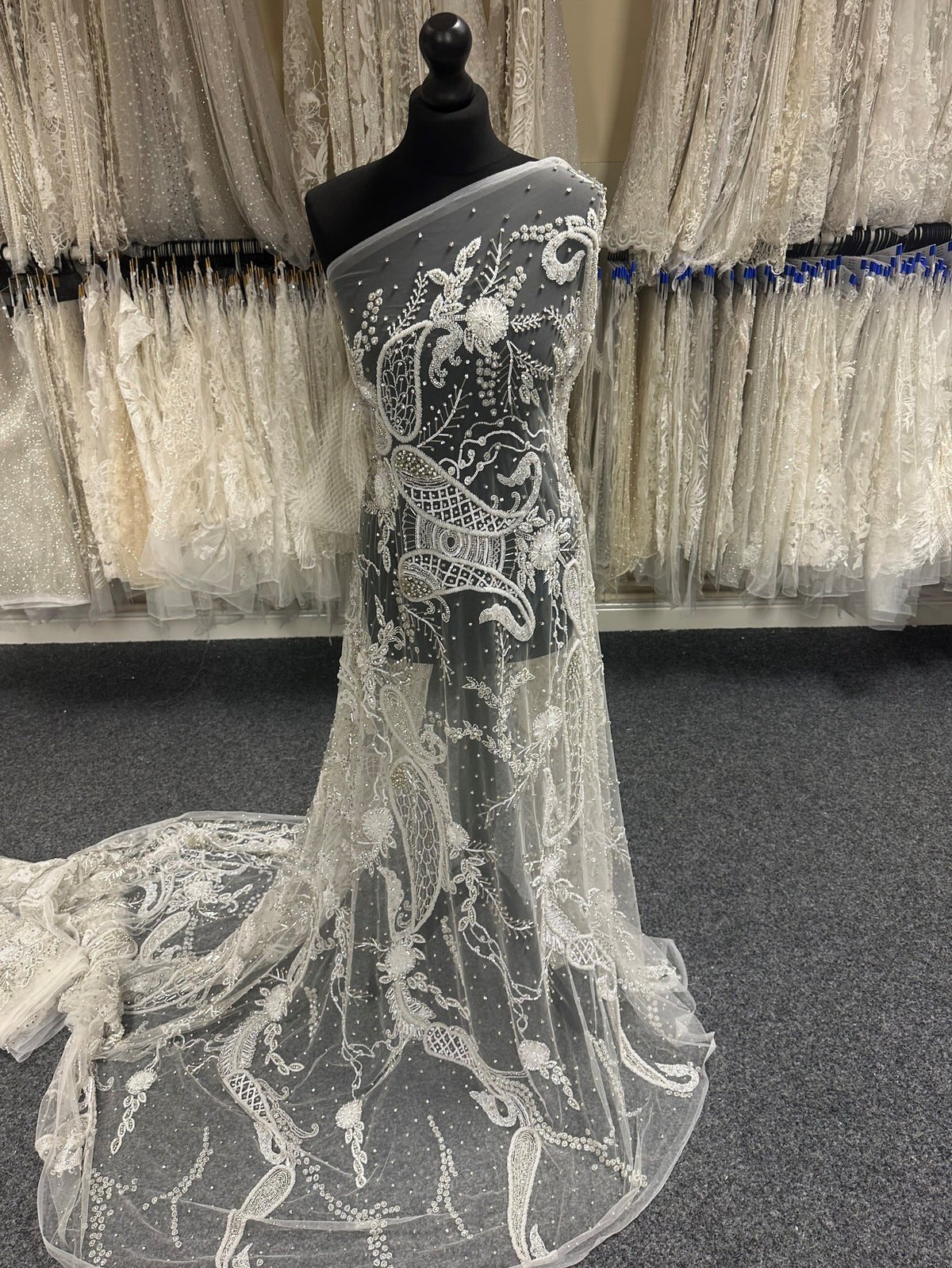 Ivory Beaded Paisley Lace - Amani