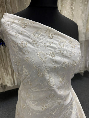 Ivory Embroidered Dupion – Delyth