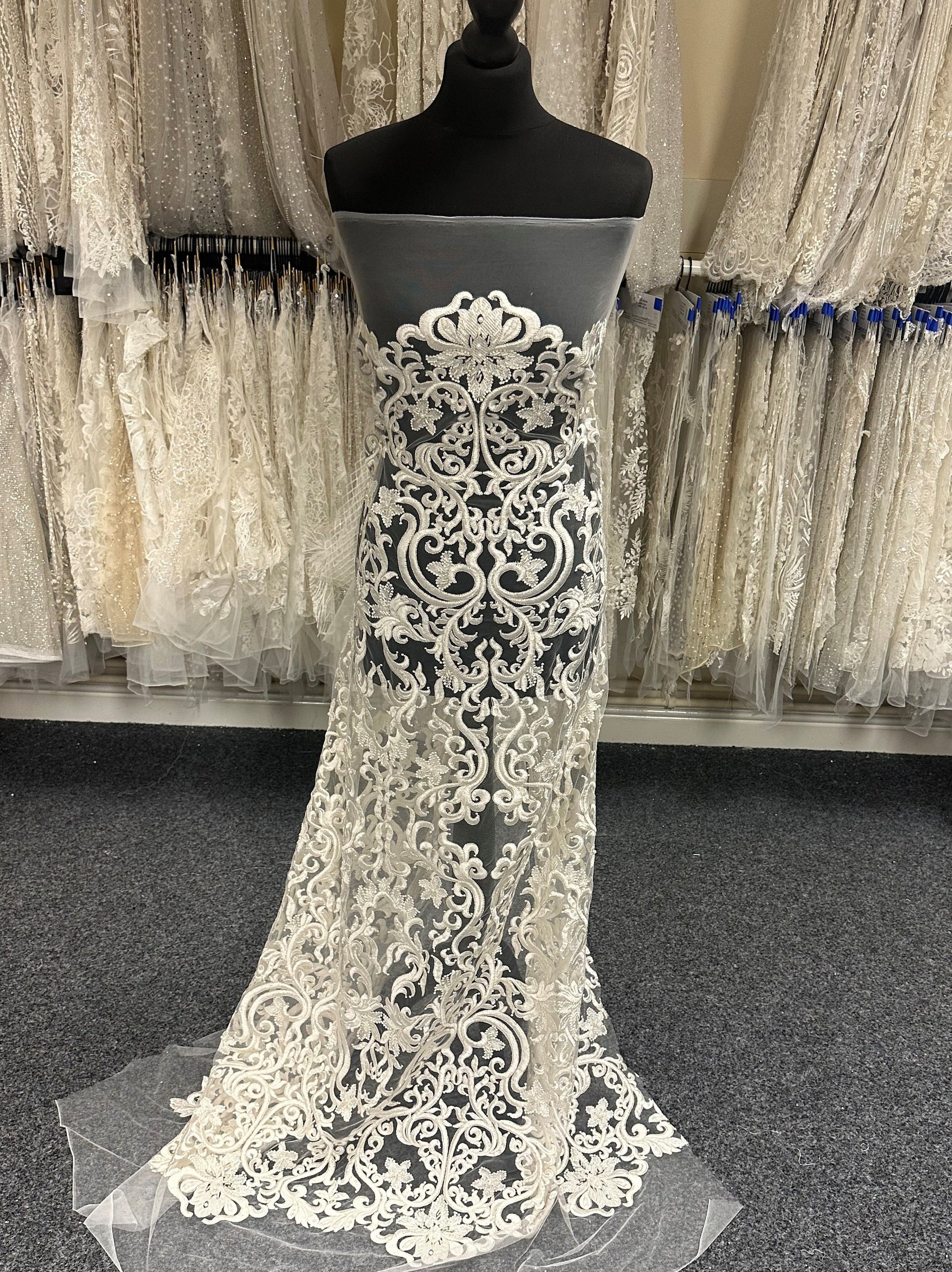 Ivory Embroidered Lace on Ivory Tulle - Elke