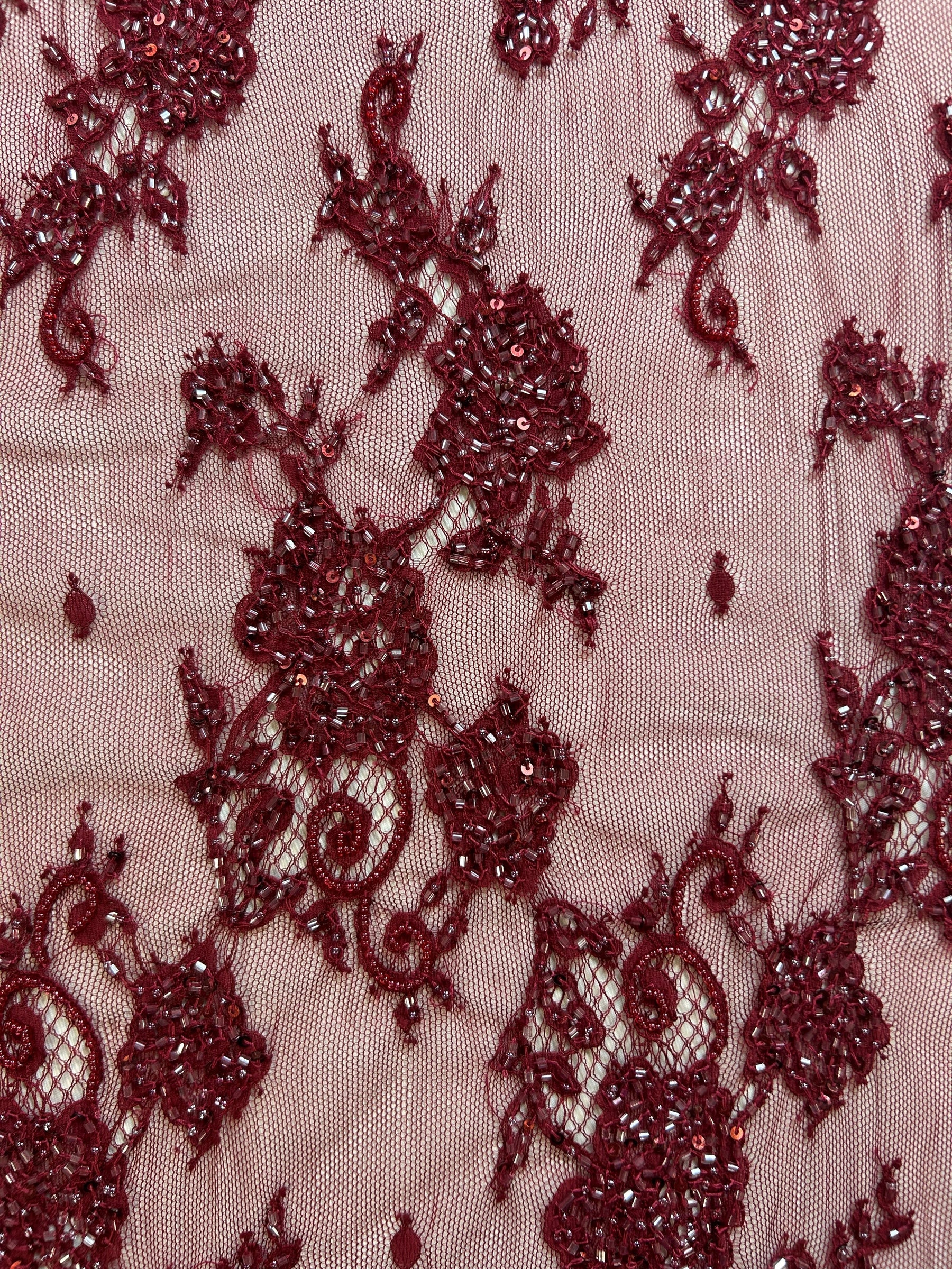 Maroon Beaded Lace - Jacintha