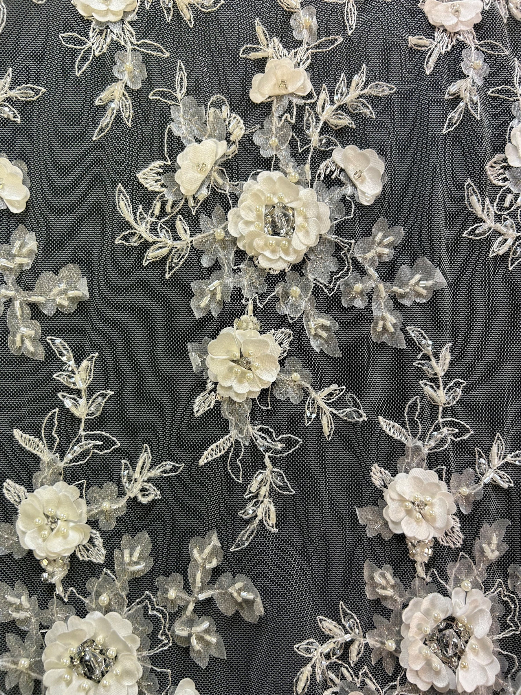 Ivory Beaded Flower Lace – Jacqueline