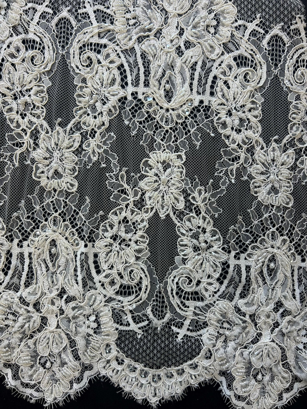 Ivory Corded & Beaded Lace - Lydia