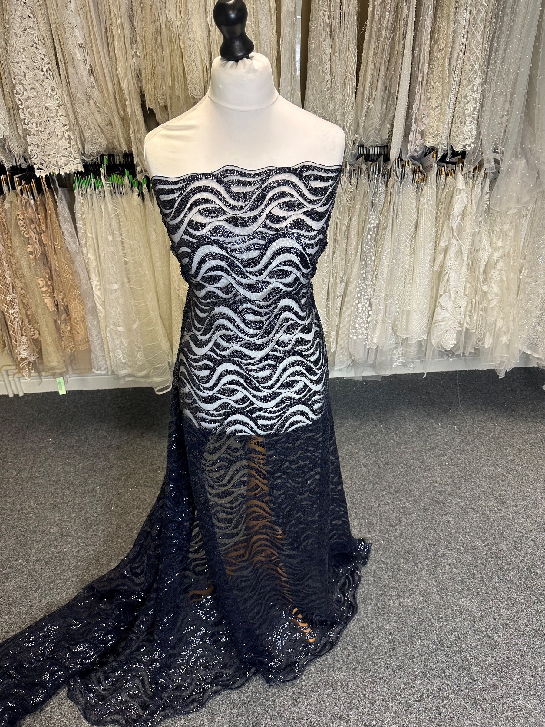 Navy Blue Sequinned Lace - Cerys