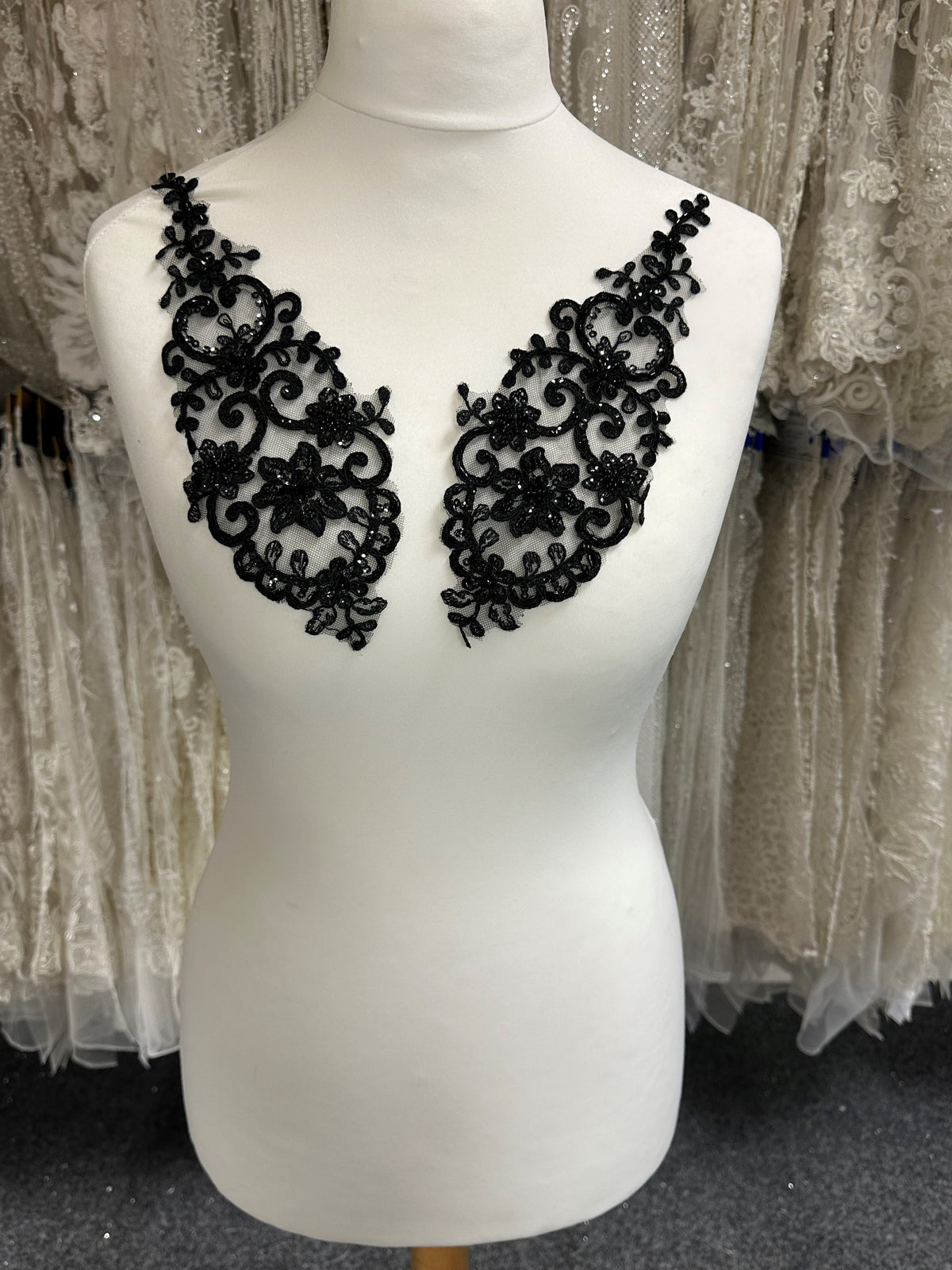 Black Beaded and Corded Lace Appliques - Alexandra