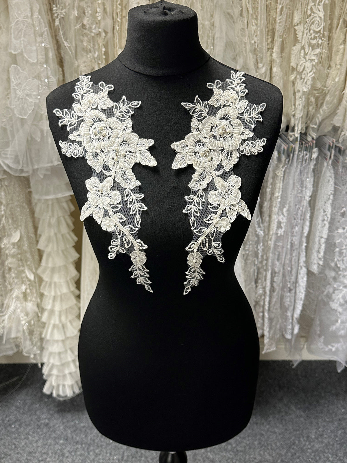 Ivory Beaded and Corded Lace Appliques - Poppy