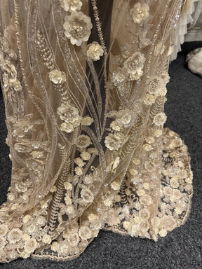 Champagne Beaded Flower Lace - Blake