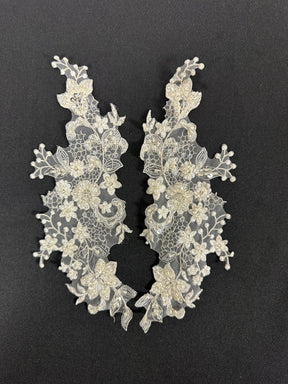 Ivory Sequinned and Beaded Lace Appliques - Mimosa