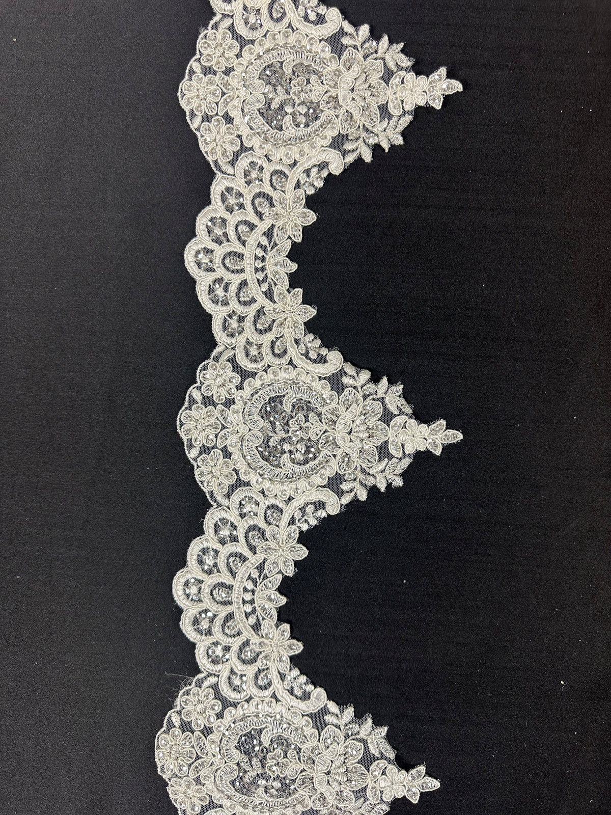 Ivory Sequinned and Corded Lace Trim - Tennessee