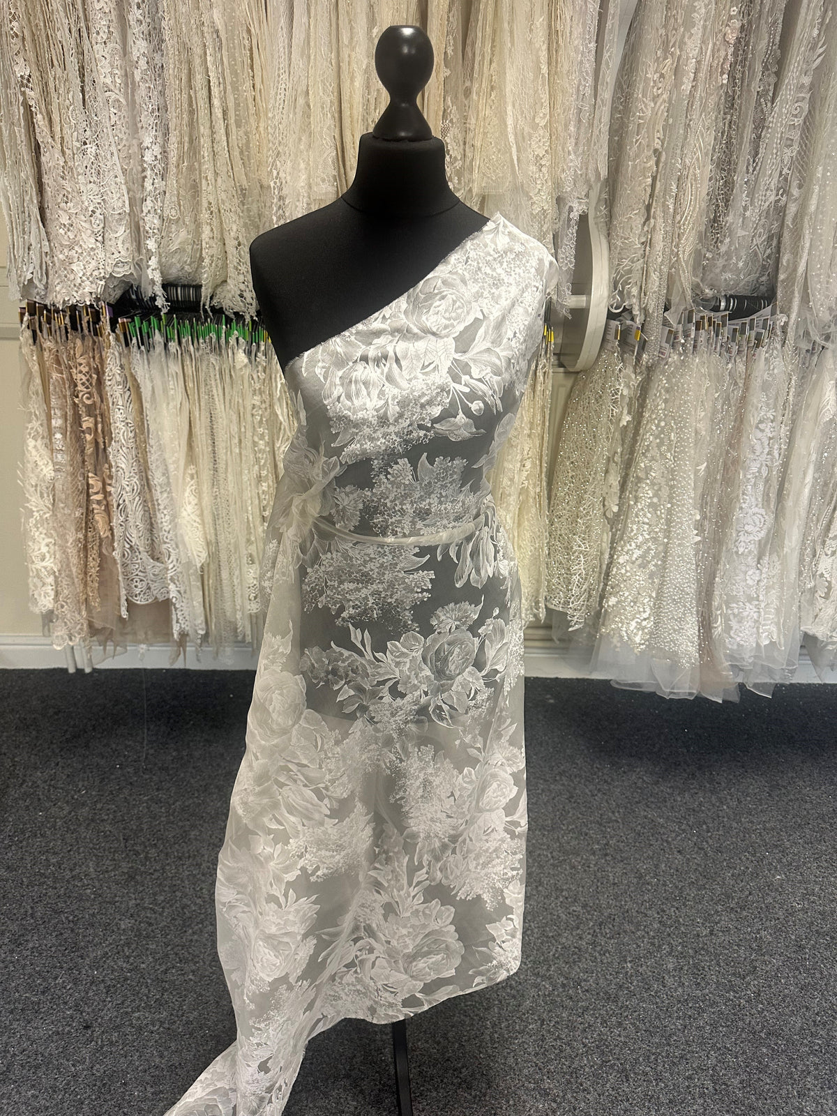 Ivory Printed Silk Organza - Belissa