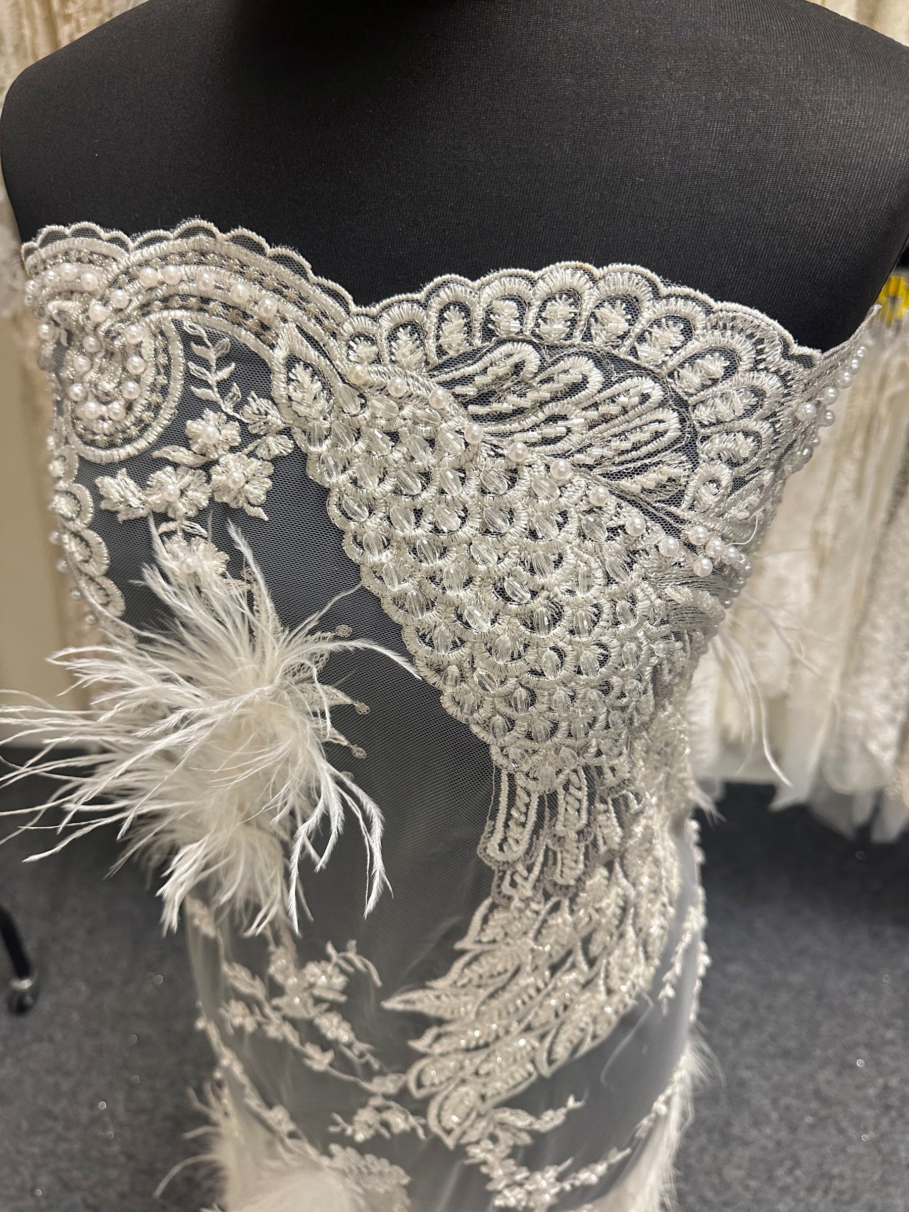 Ivory Beaded with Ivory Feathers Lace - Chantelle