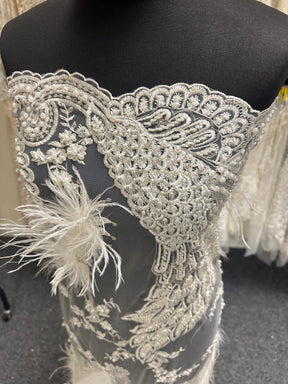 Ivory Beaded with Ivory Feathers Lace - Chantelle