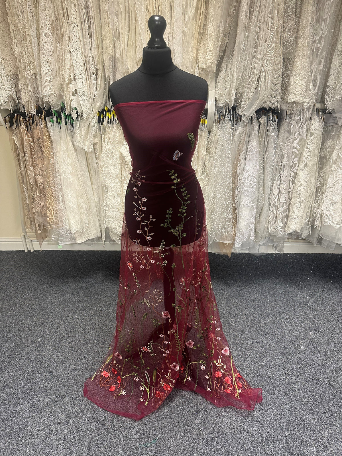 Burgundy Embroidered Lace - Sassi