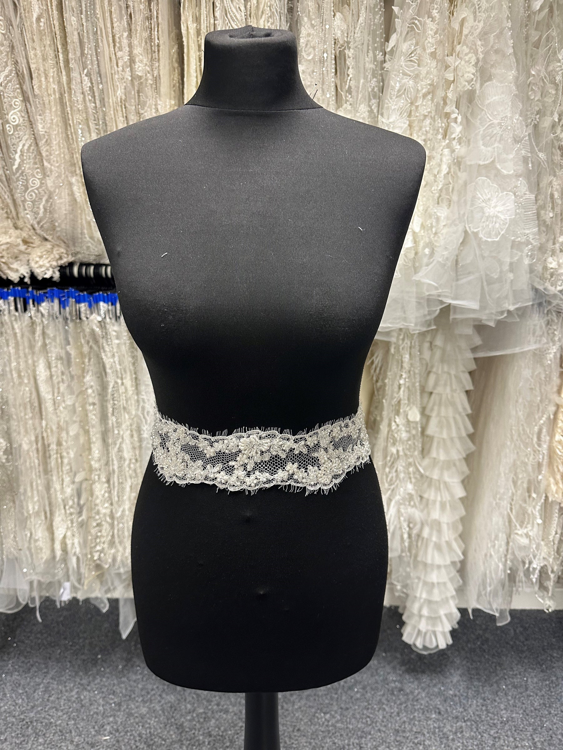 Ivory Beaded & Corded Lace Trim - Omega