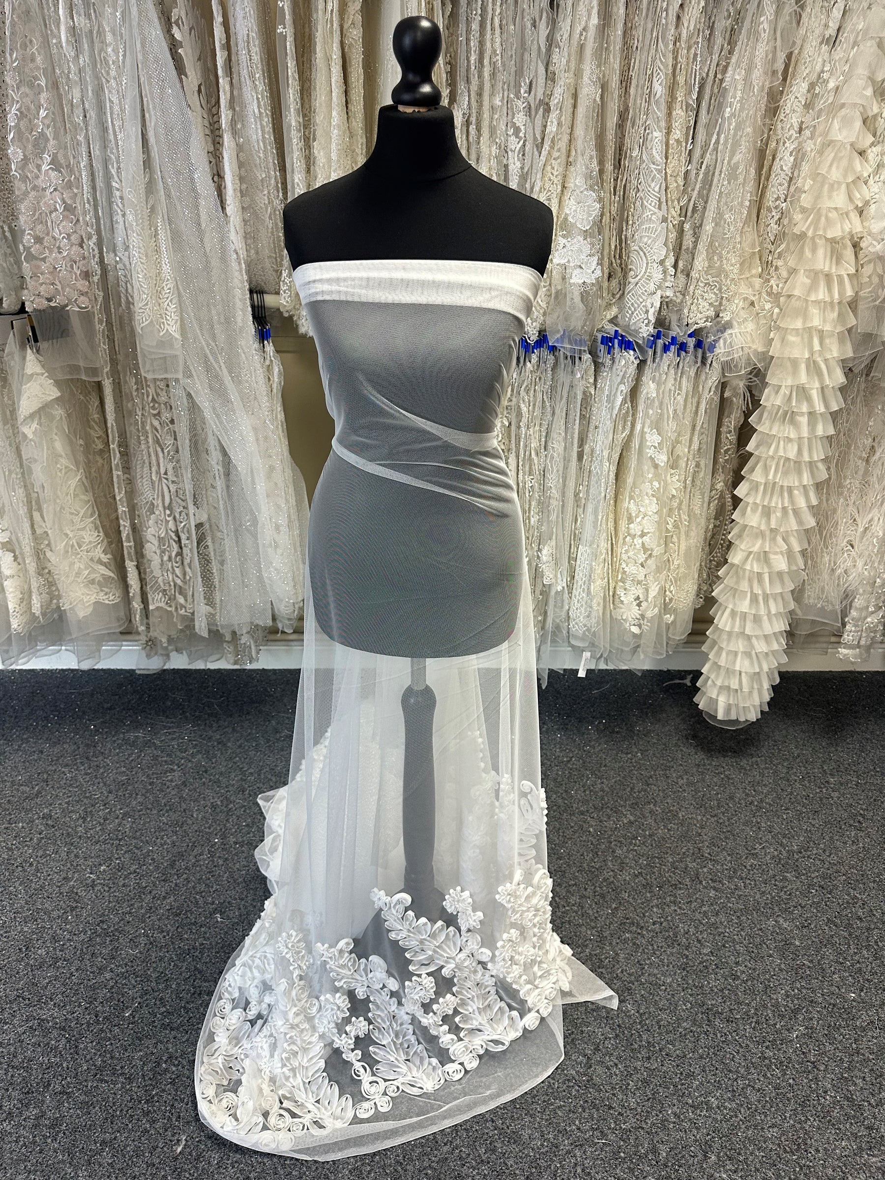 Ivory 3D Lace Trimmed Tulle - Finty