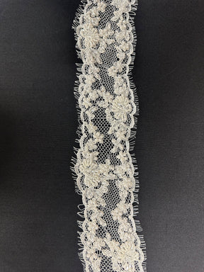 Ivory Beaded & Corded Lace Trim - Omega