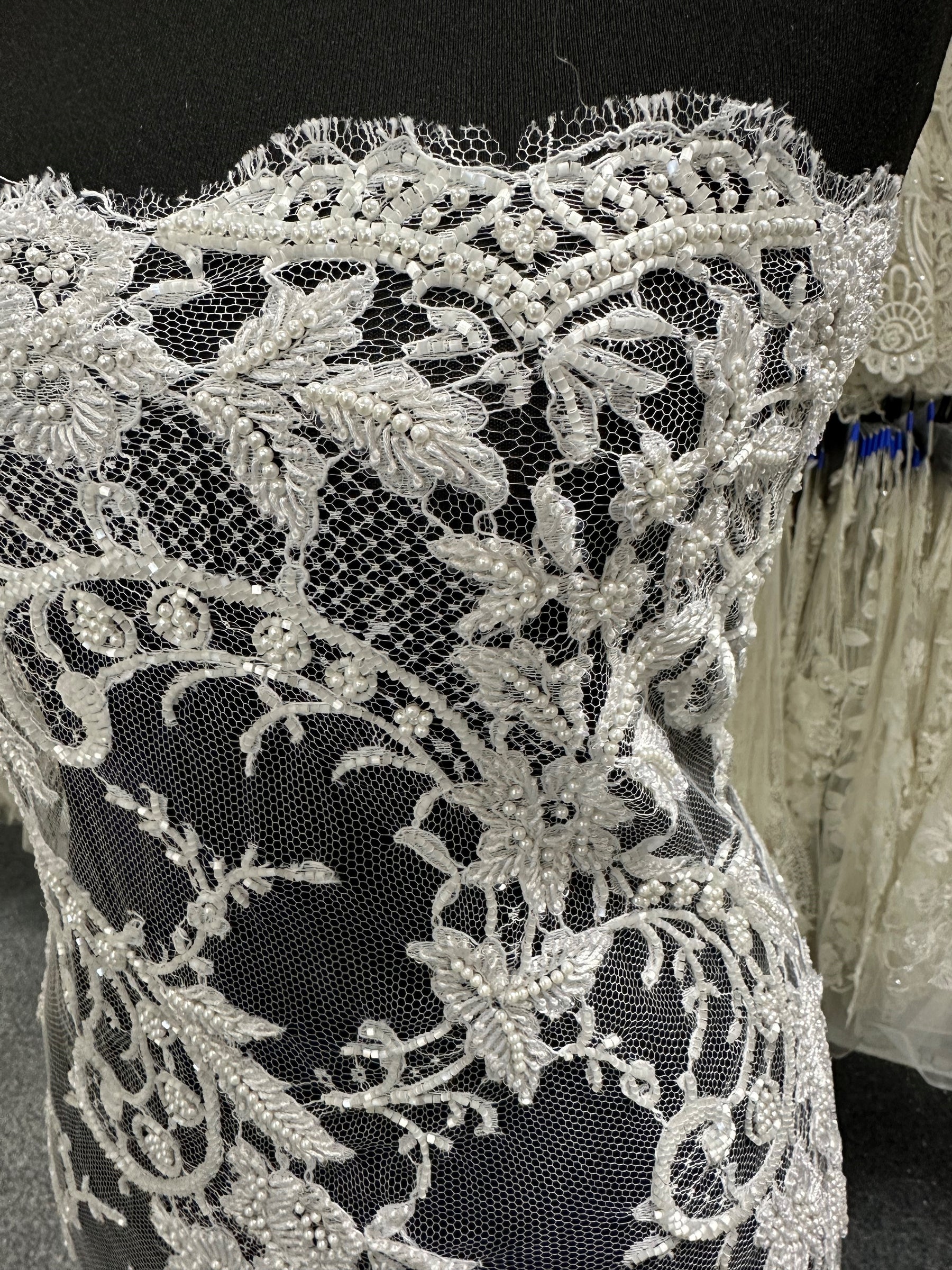 White Beaded Chantilly Lace - Annalisa