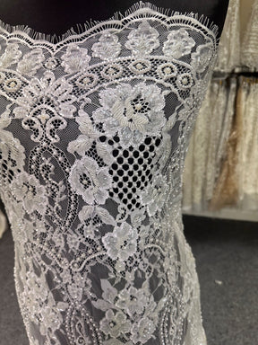 Ivory Beaded Raschel Lace - Devon