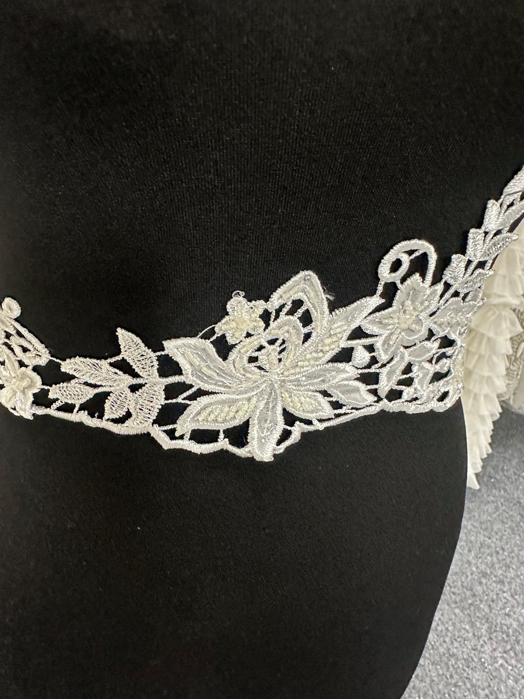 Ivory Embroidered Lace Trim with Beading - Kimberley