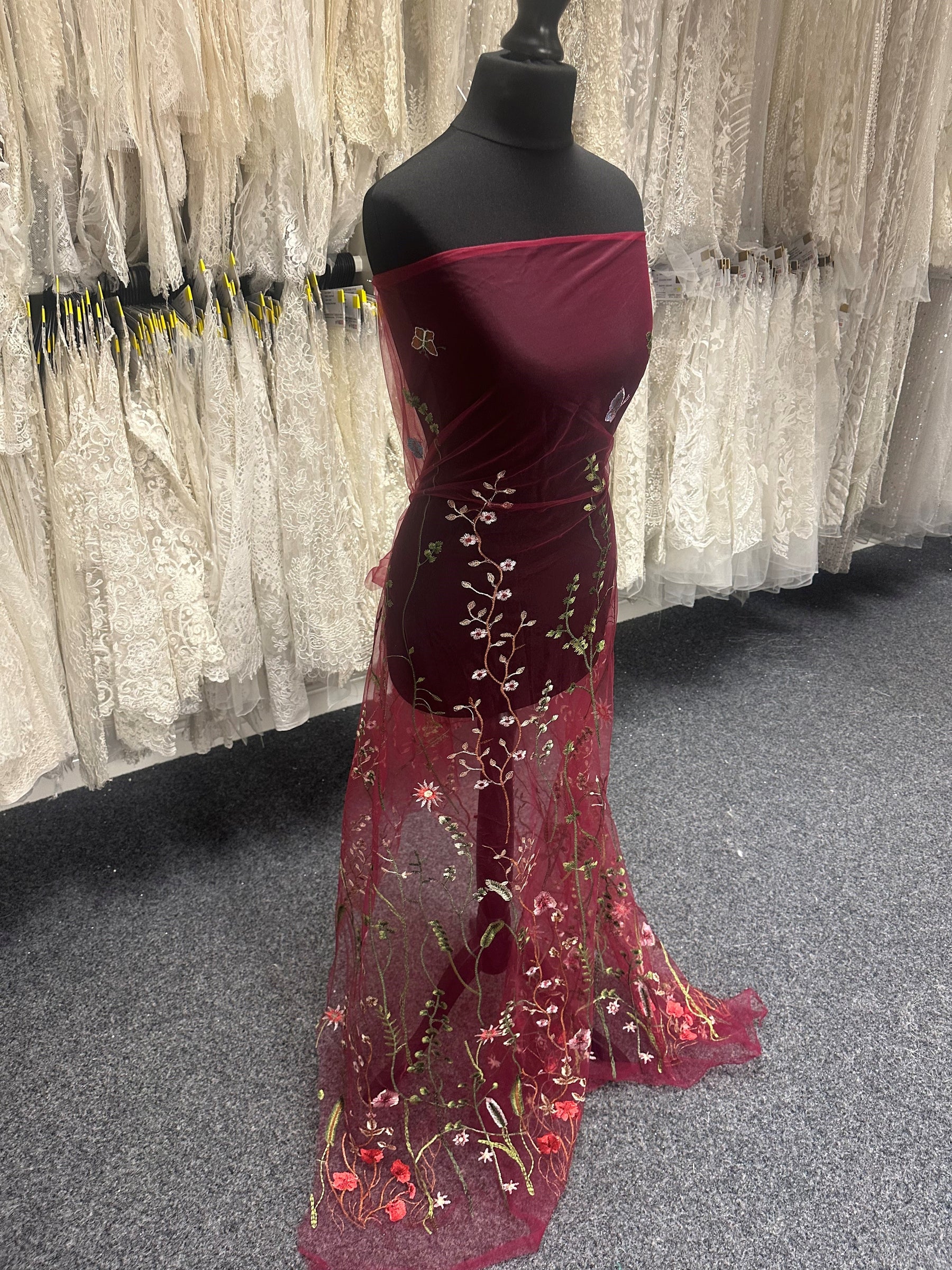 Burgundy Embroidered Lace - Sassi