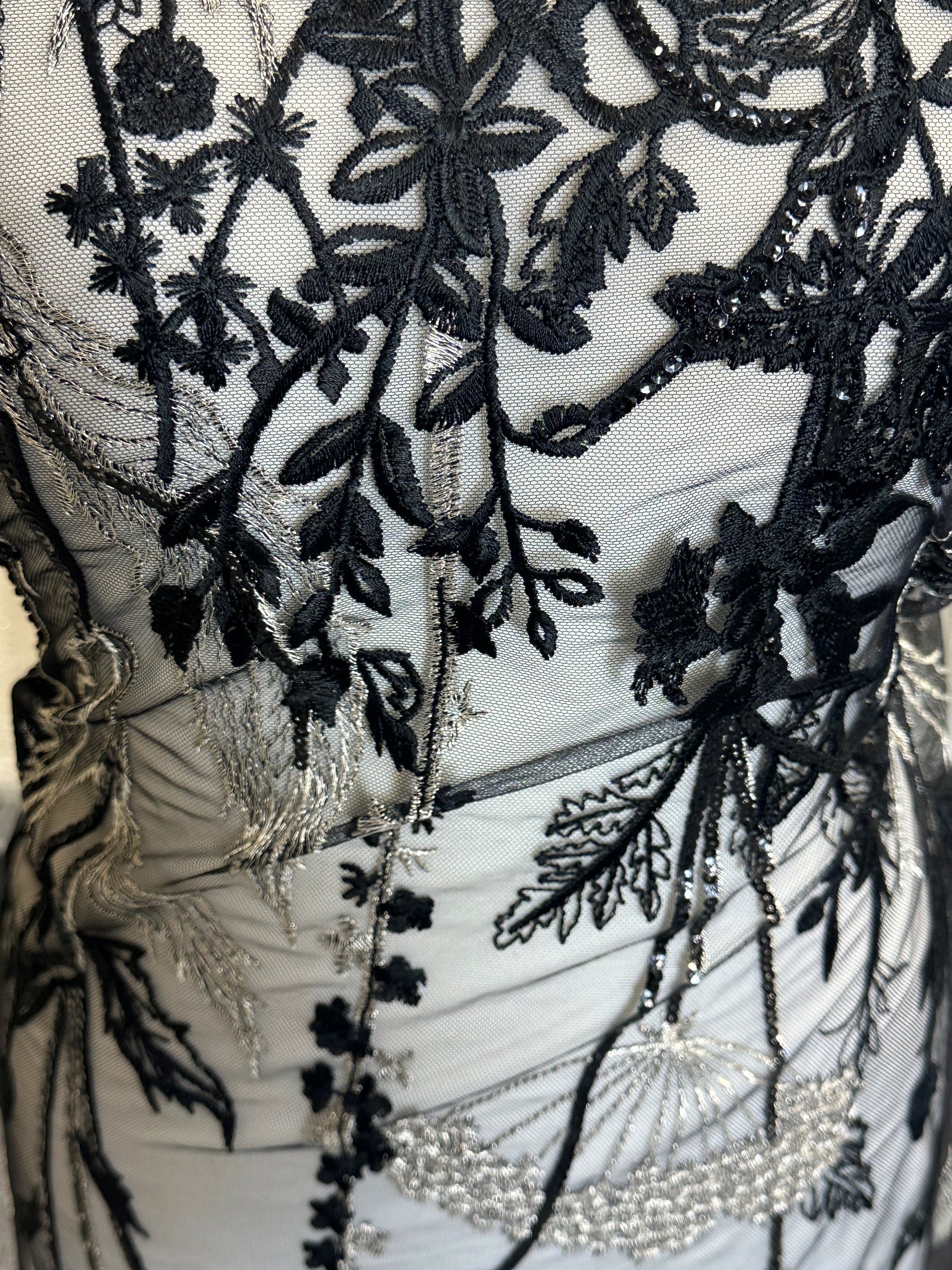 Black & Silver Embroidered Lace - Garbina