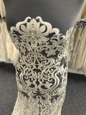 Ivory Embroidered Lace on Ivory Tulle - Elke