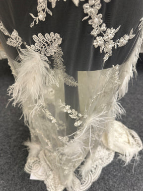 Ivory Beaded with Ivory Feathers Lace - Chantelle